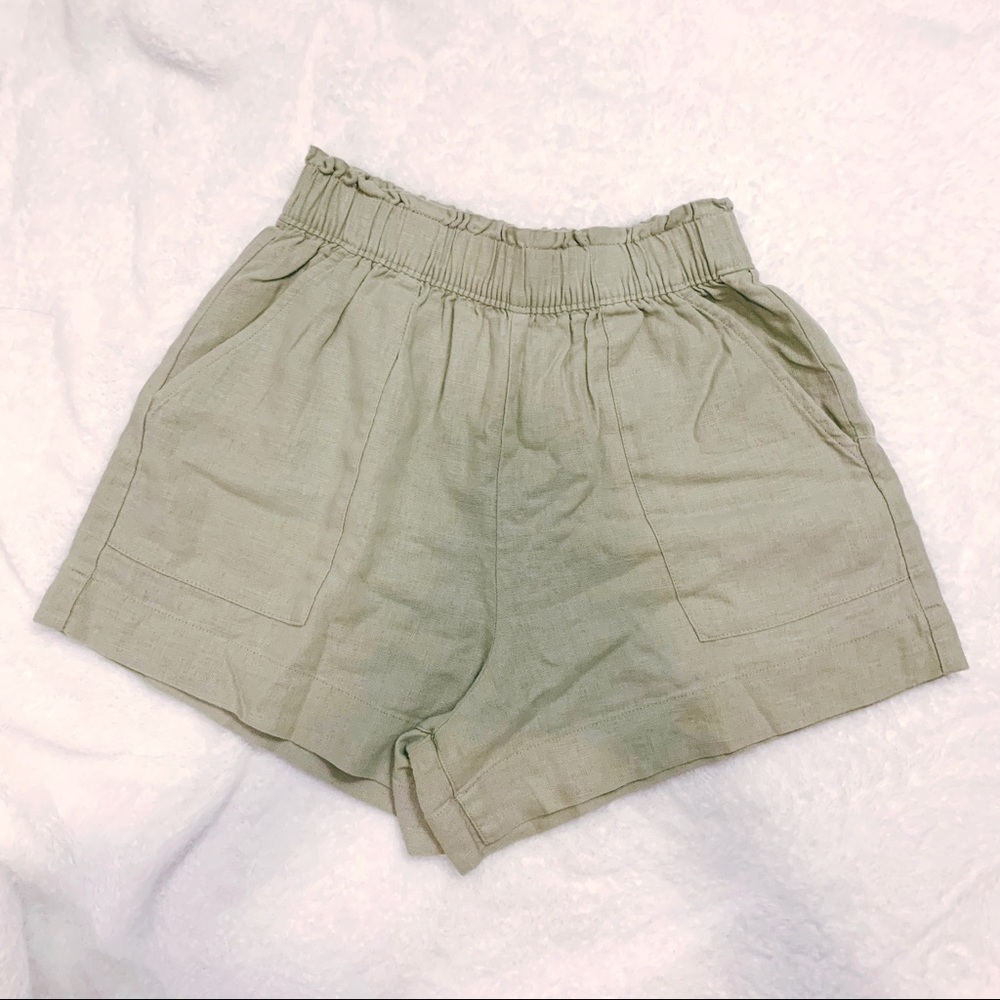 Abercrombie & Fitch Green Linen Pull-On Shorts